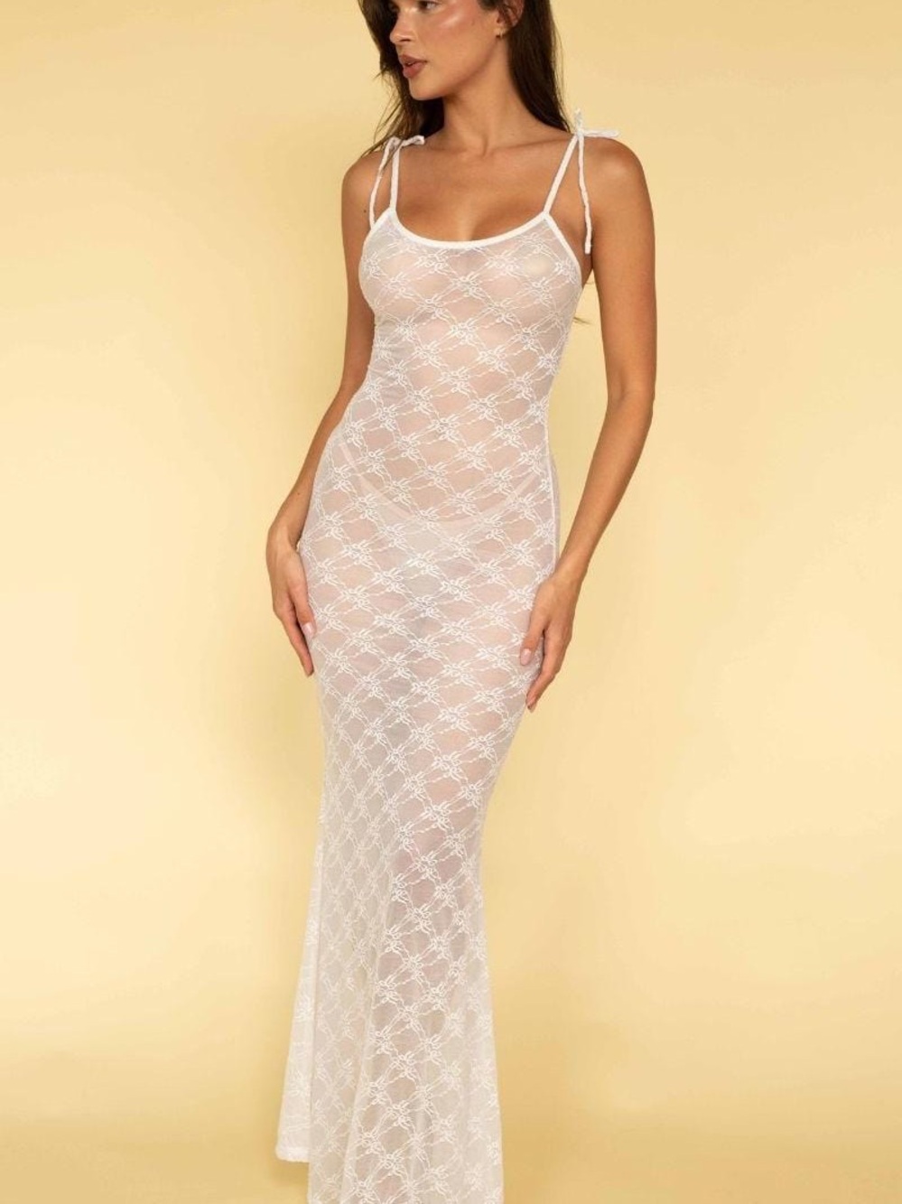 Montce Sheer White Lace Slip Wedding Dress